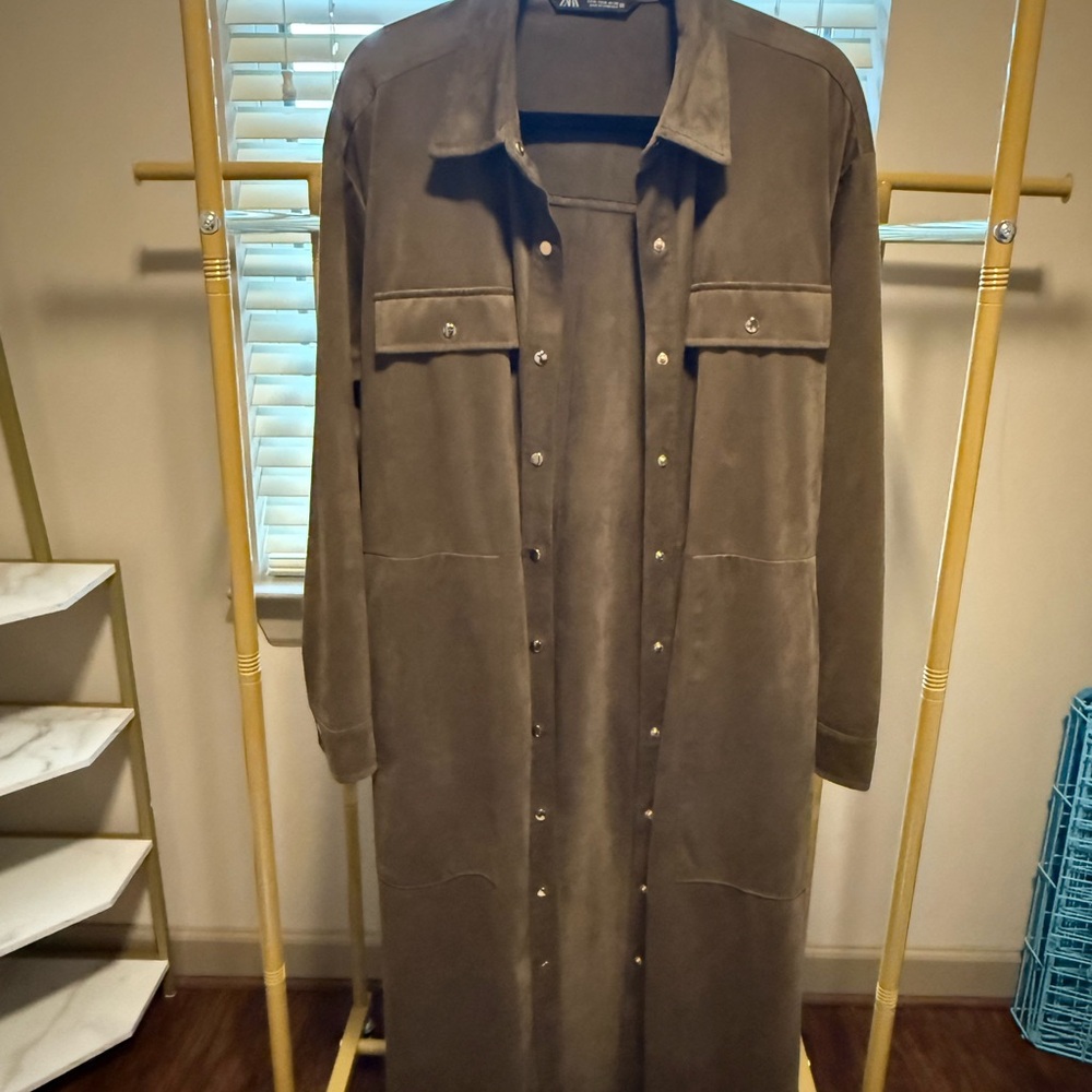 Zara Long Taupe Utility Trench Coat